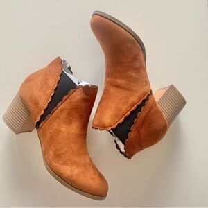 AMS Scalloped Chelsea Ankle Boot in Brown